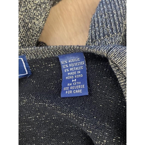 RARE‎ VTG Karen Scott Cardigan Sweater Black &Gold Metallic NYE NIGHT OUT PARTY - Picture 8 of 9